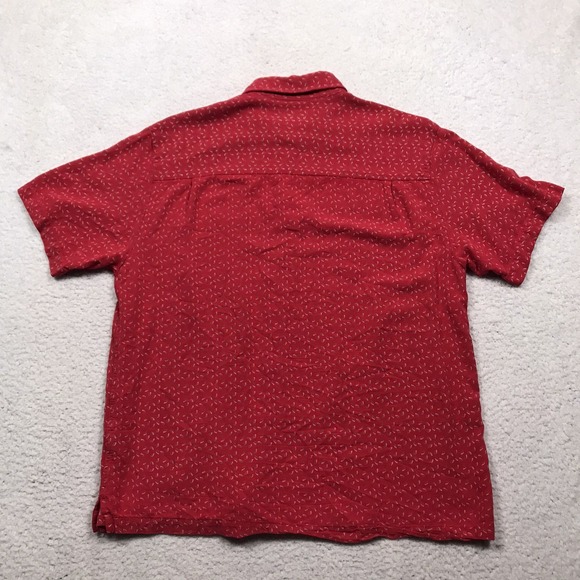 Toscano Silk Blend Button Shirt Mens Medium Red Geometric Short Sleeve Casual - Picture 6 of 13